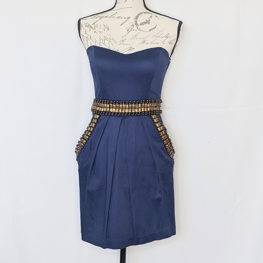 EUC B. Darlin strapless dress with gold studding